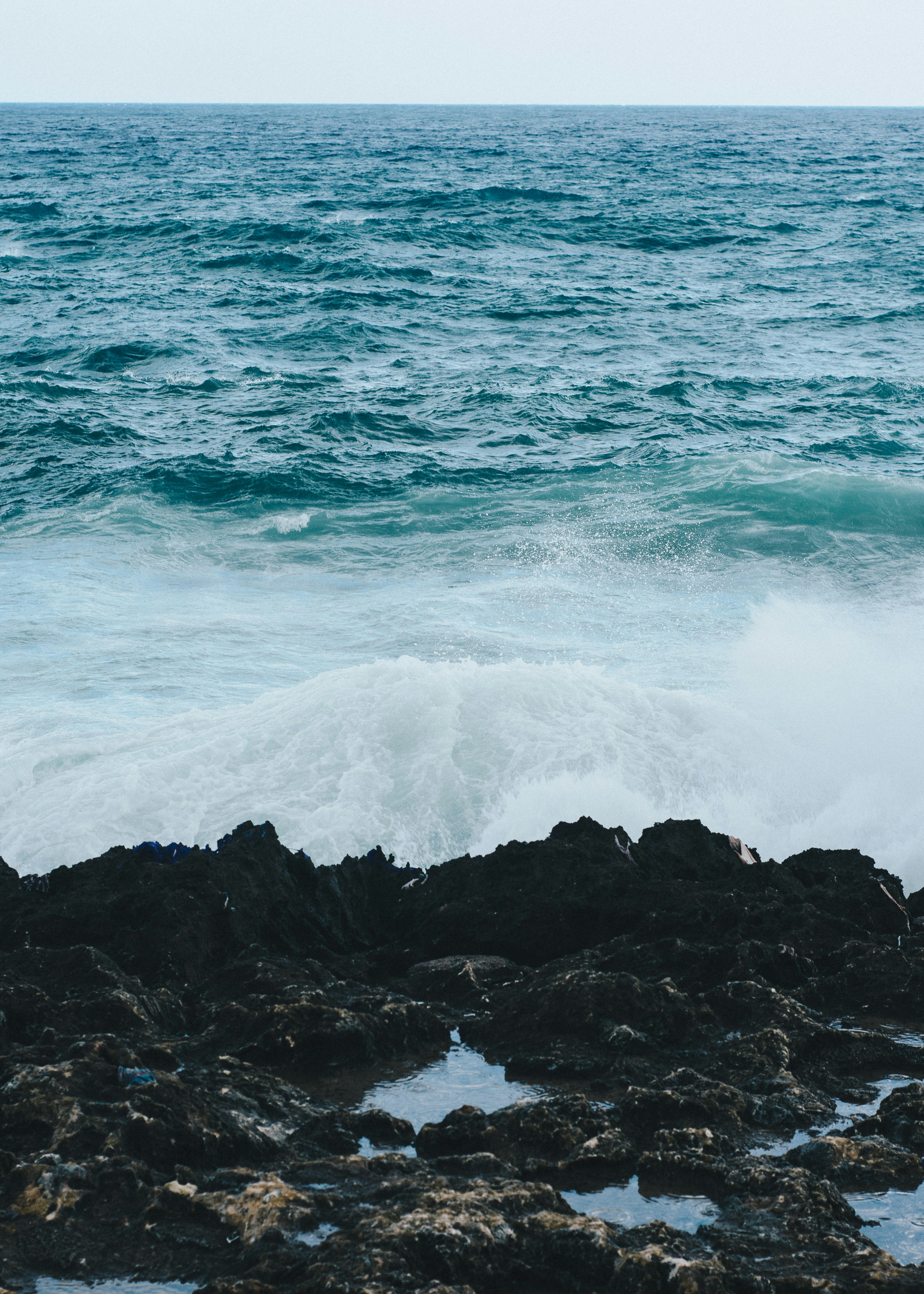 Waves Crashing on Rocky Coast