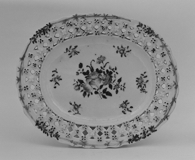 Hand-Painted Floral Oval Porcelain Plate