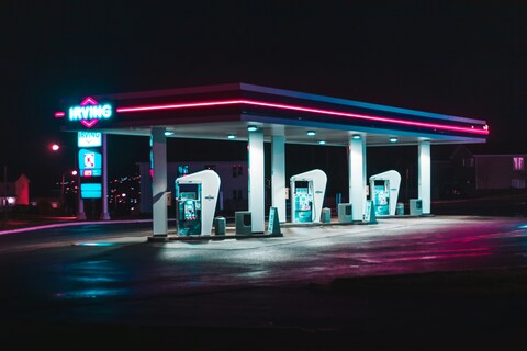 Irving Gas Station at Night