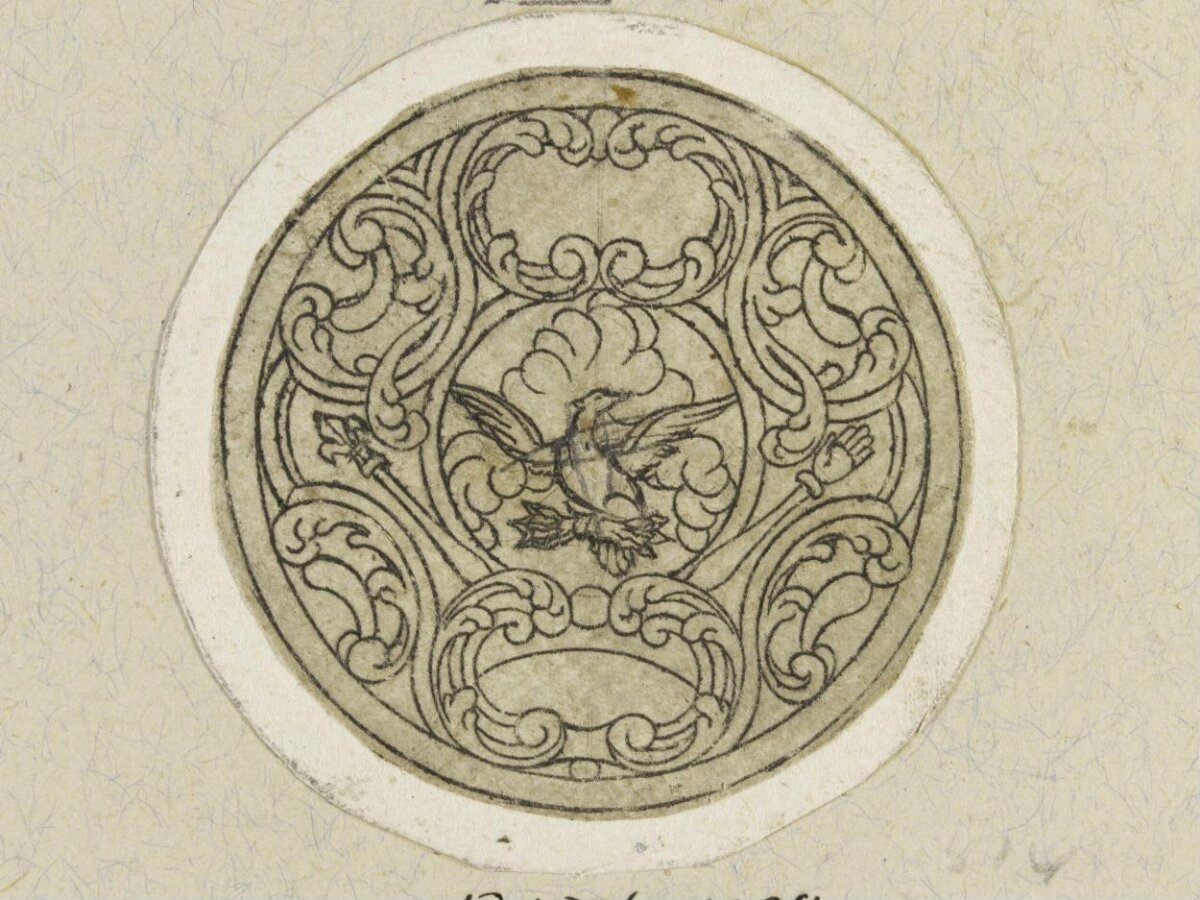 Circular Ornament Sketch with Dove