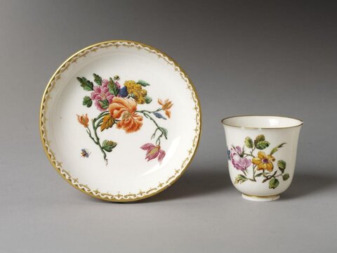 Hand-painted Floral Porcelain Cup and Saucer