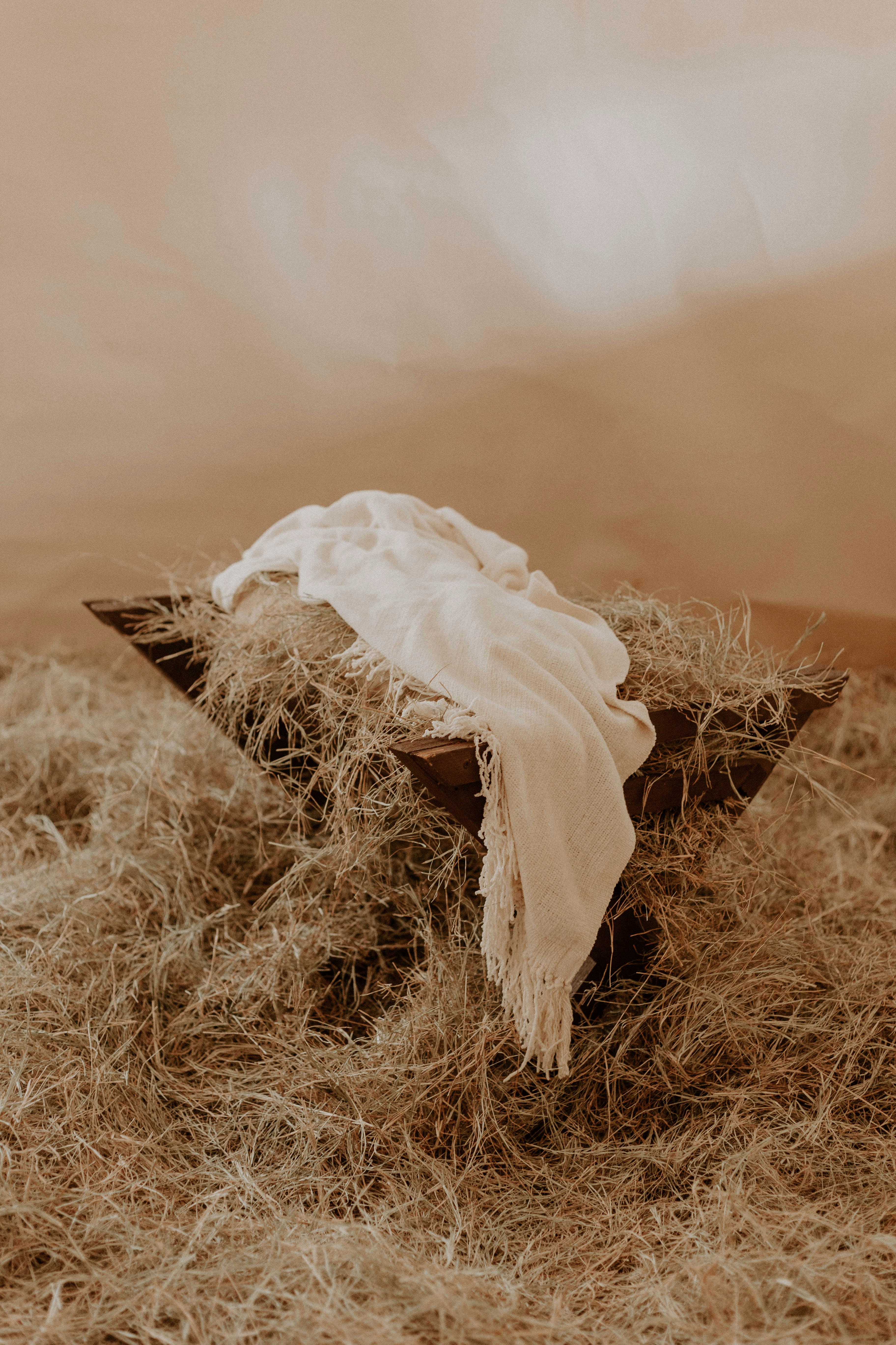 Empty Wooden Manger on Hay