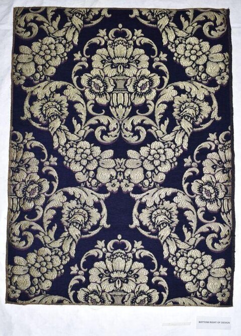 Dark Blue Gold Floral Damask Textile