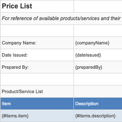 Price List