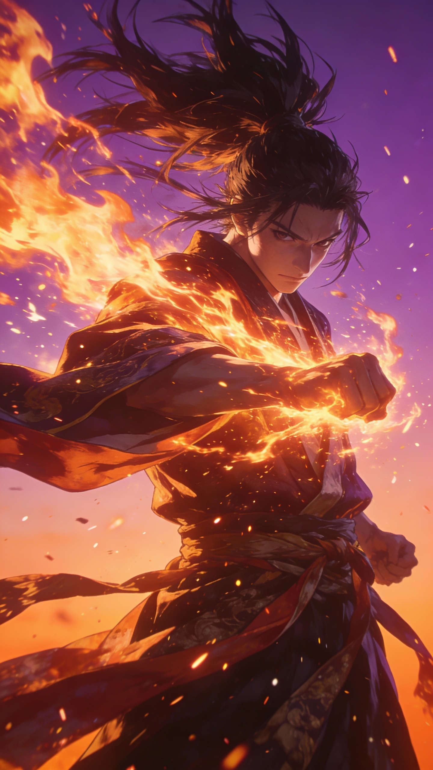 Fiery Martial Artist in Battle Pose