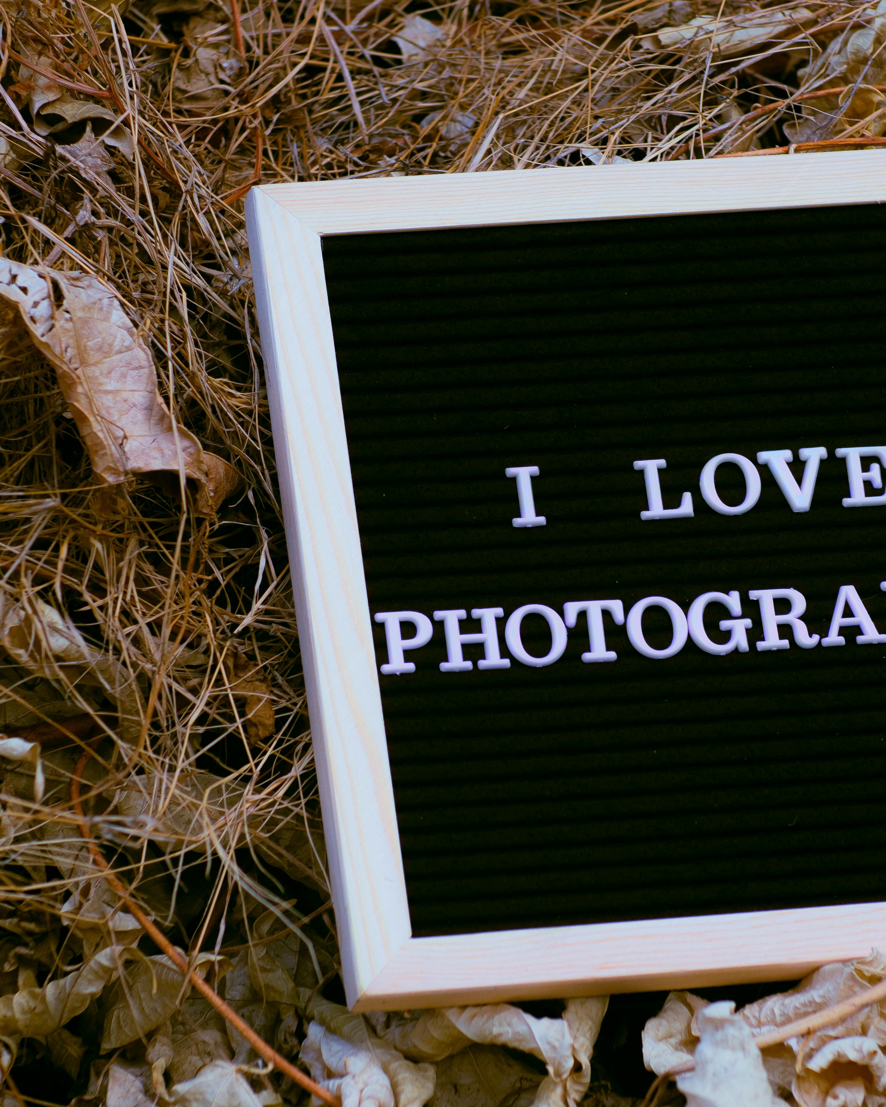 I Love Photography Letter Board On Dry Leaves