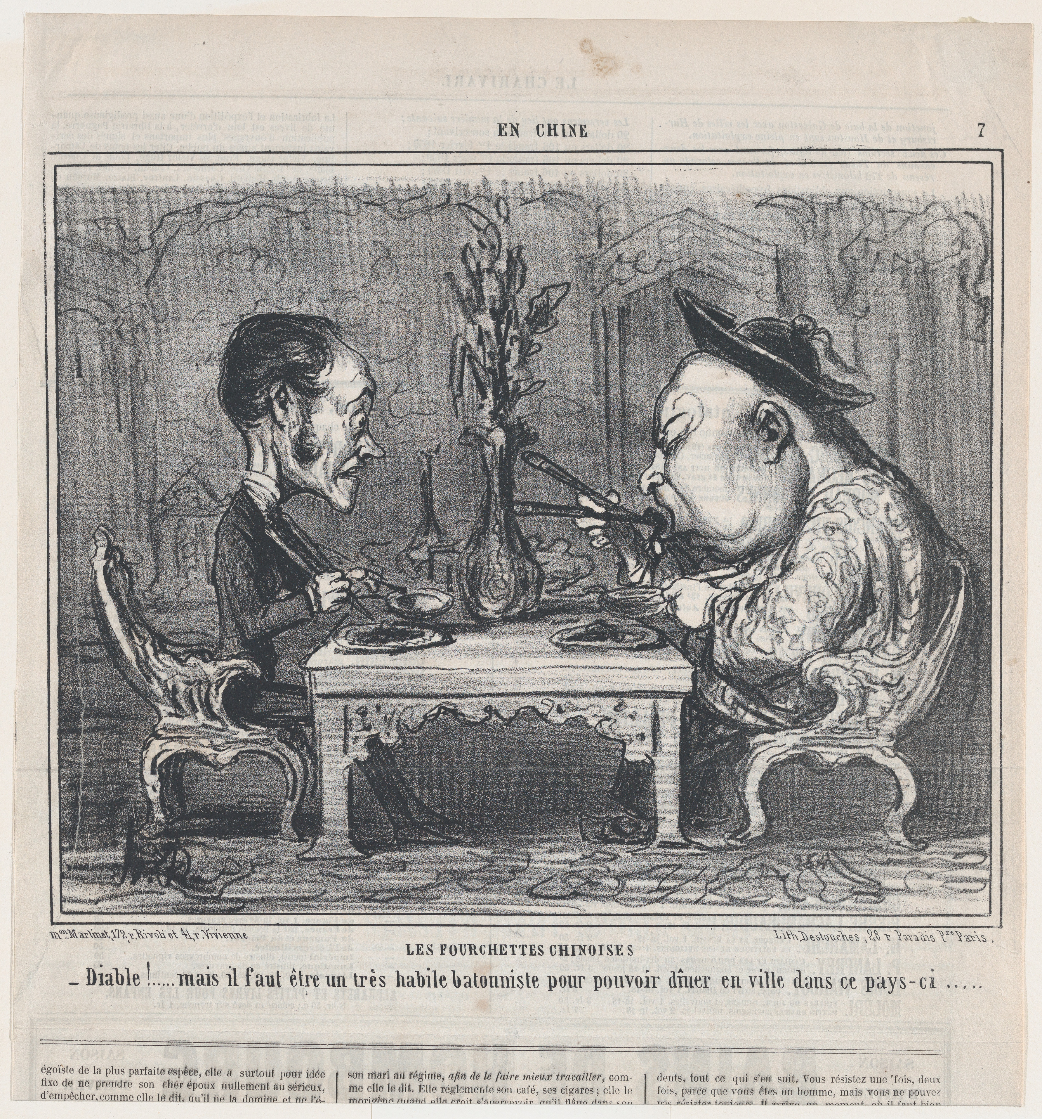 French Caricature of Chinese Chopsticks