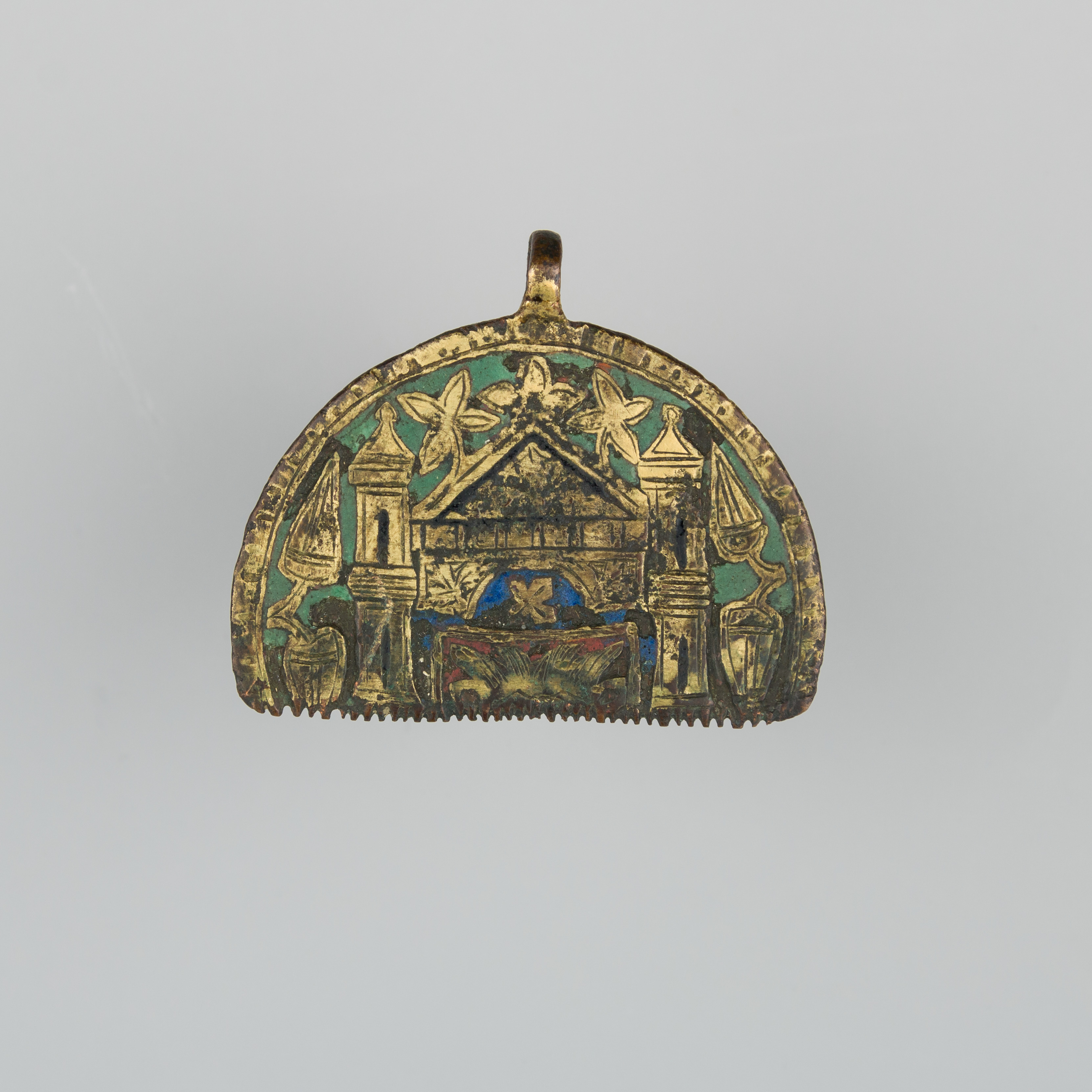 Gilt Enameled Medieval Pendant Comb
