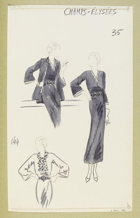 Champs-Élysées Vintage Fashion Sketch