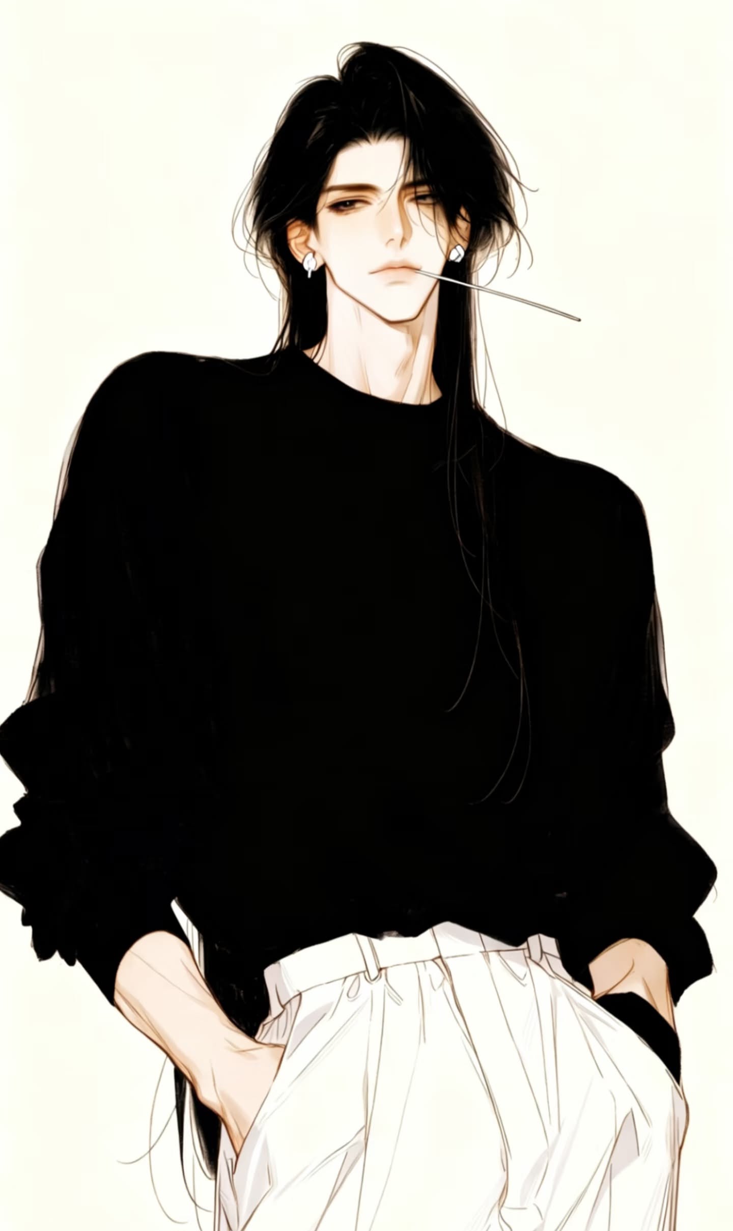 Anime Style Handsome Long-Haired Man