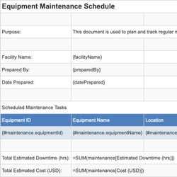 Equipment Maintenance Schedule