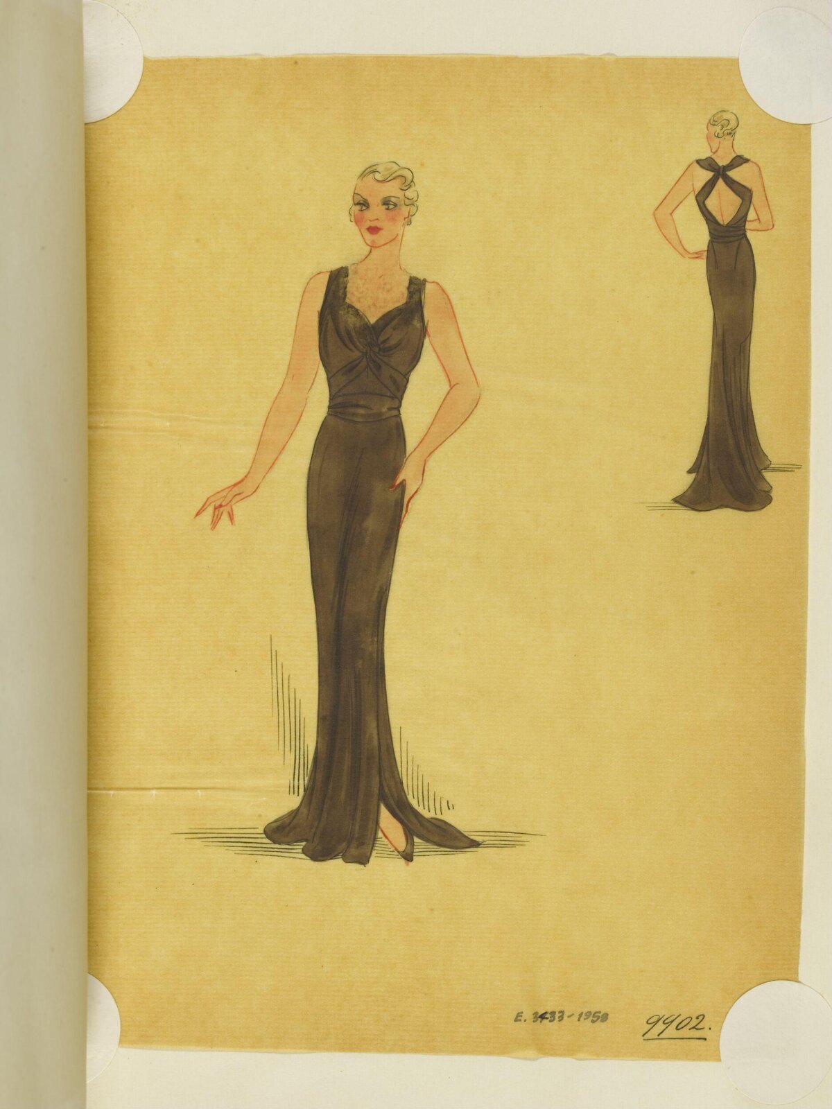 Vintage Black Evening Gown Fashion Sketch