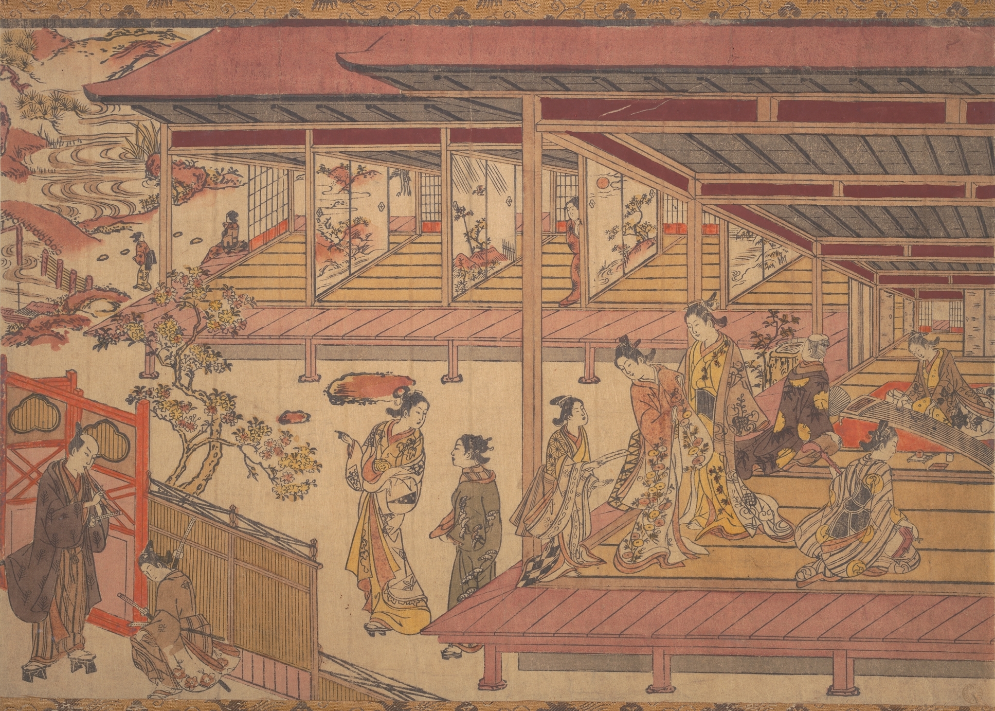 Ukiyo-e Japanese Villa Gathering