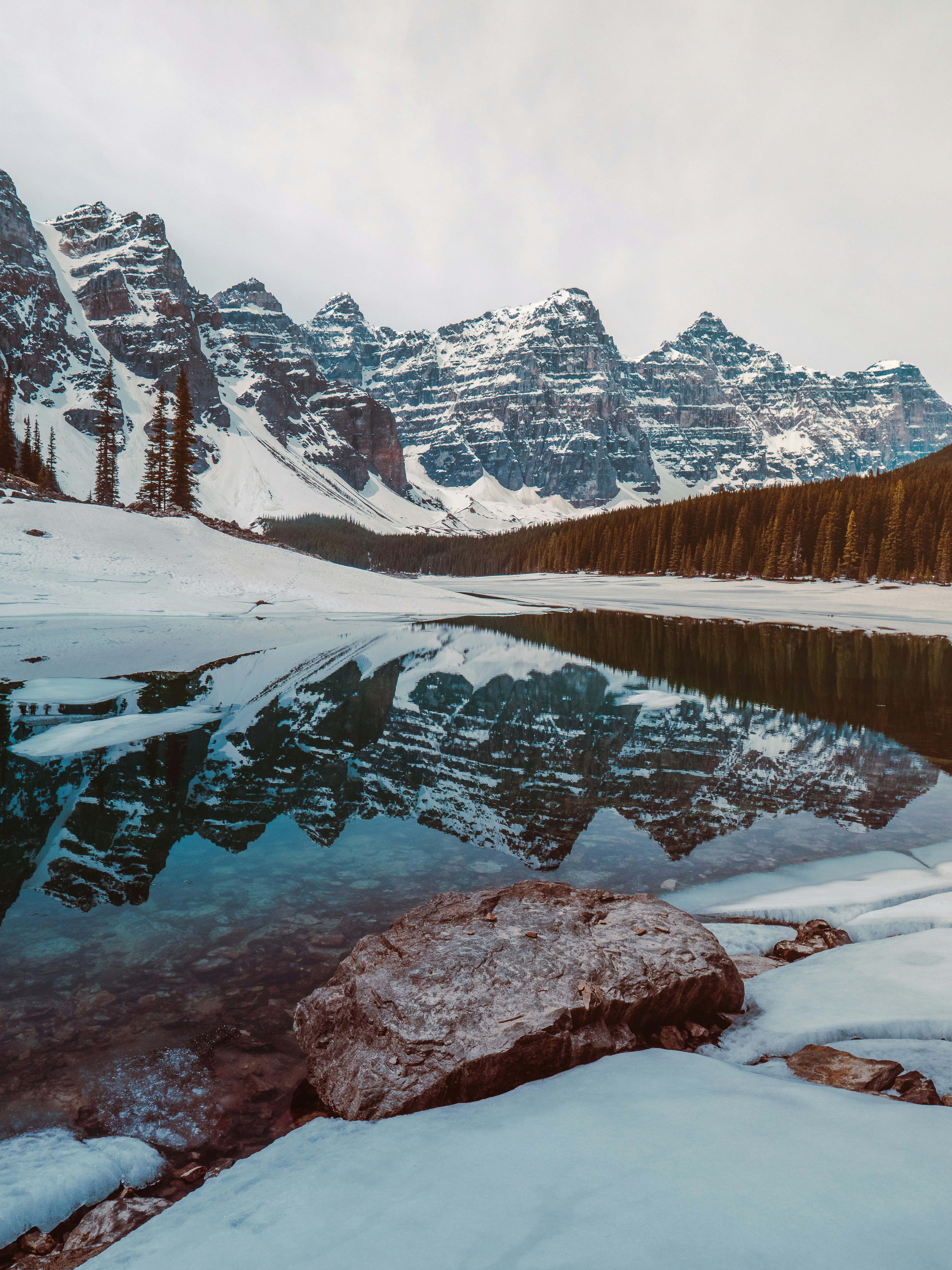 Snowy Mountain Lake Reflection