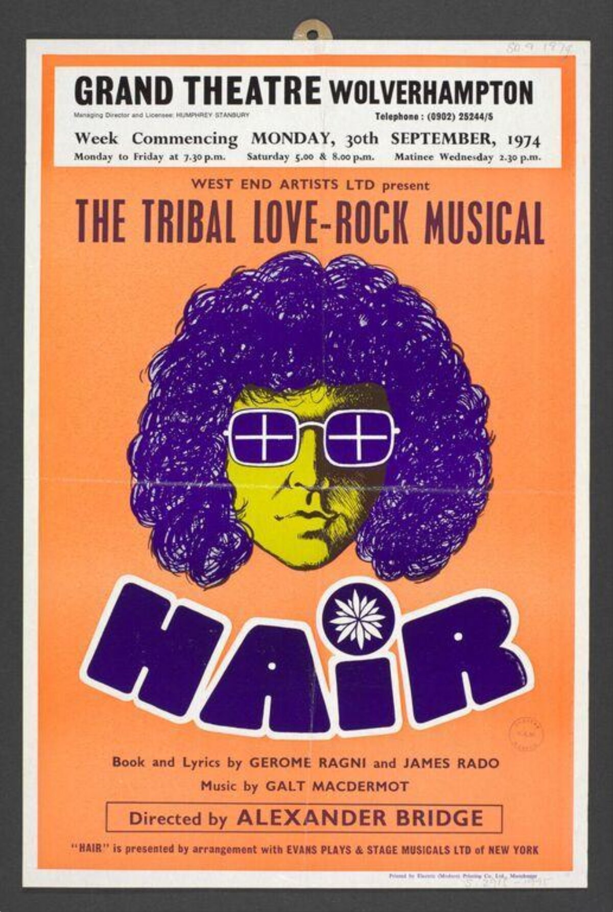 1974 Hair Musical Theatre Poster