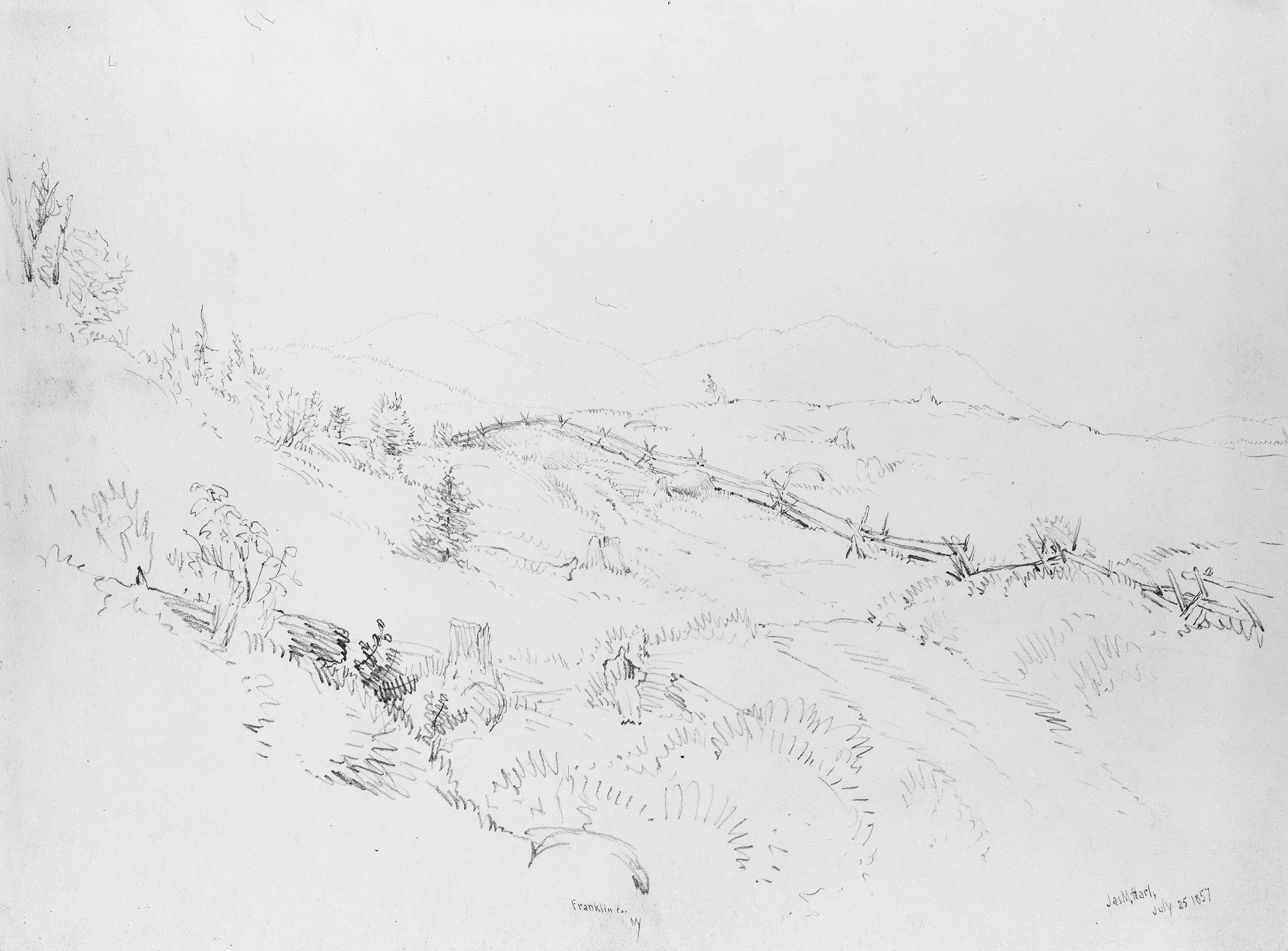 1857 Hillside Landscape Pencil Sketch