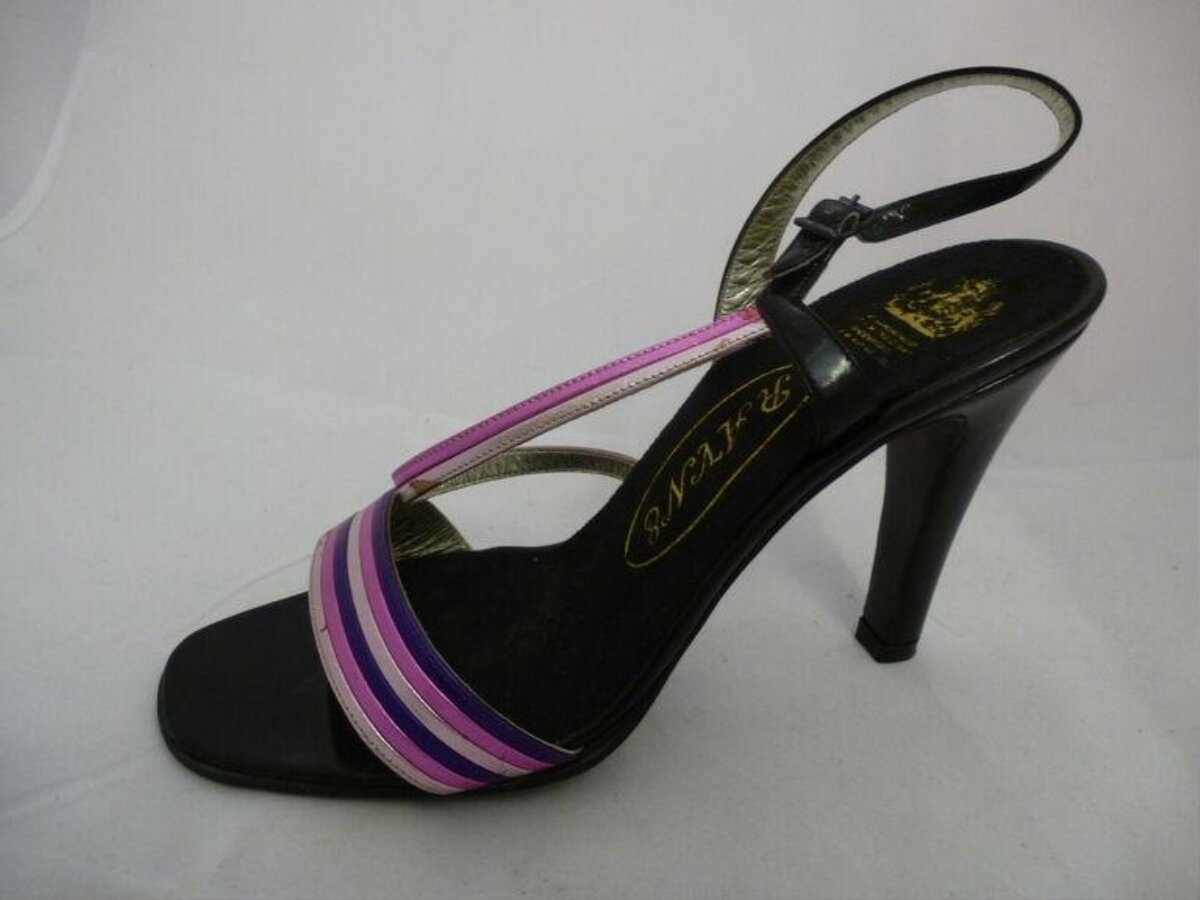 Black Striped High Heel Sandal