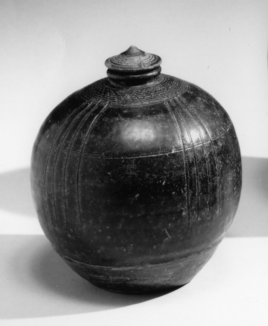 Ancient Lidded Black Pottery Jar