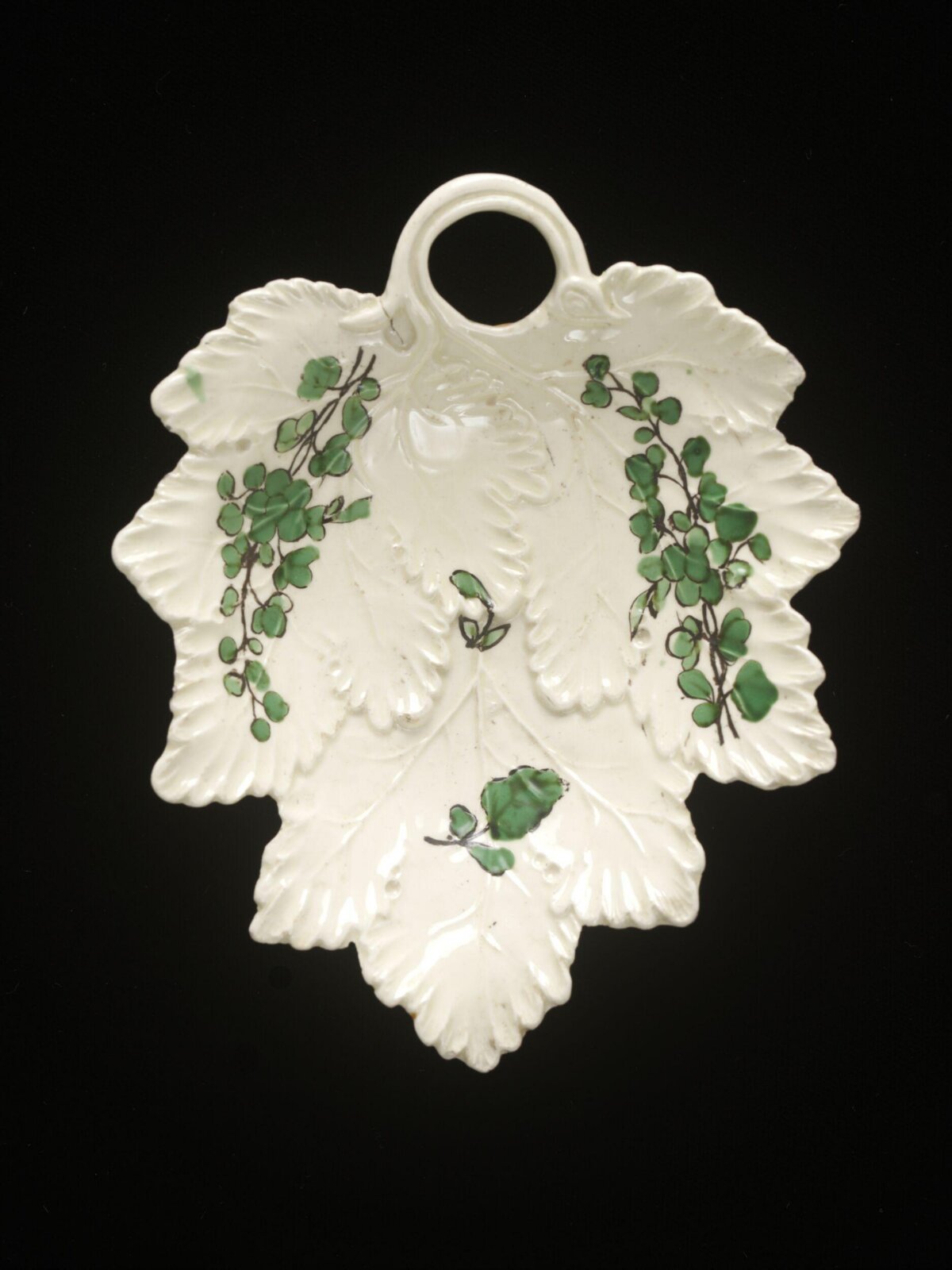 Leaf-Shaped Hand-Painted Ceramic Dish
