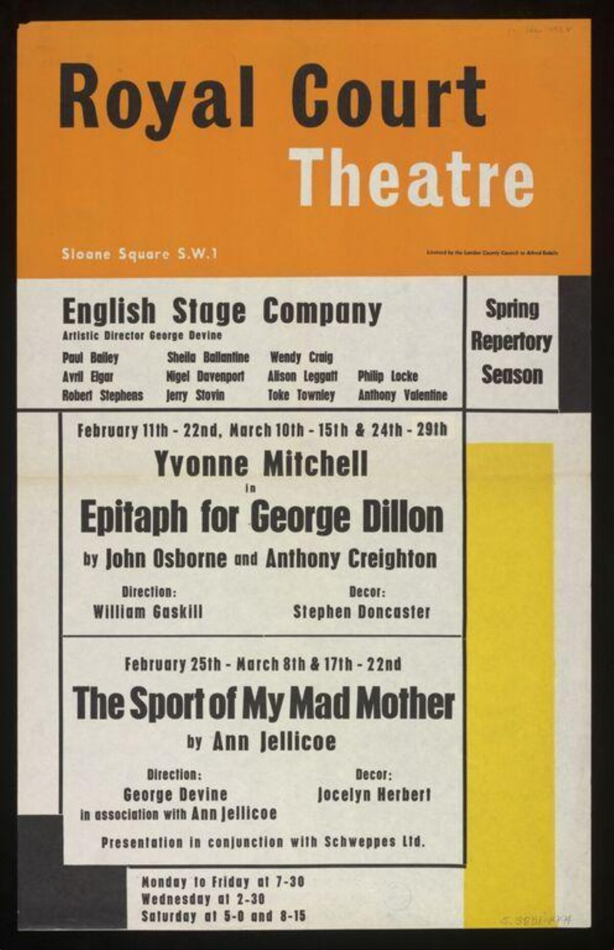 Royal Court Theatre Spring Repertory Poster