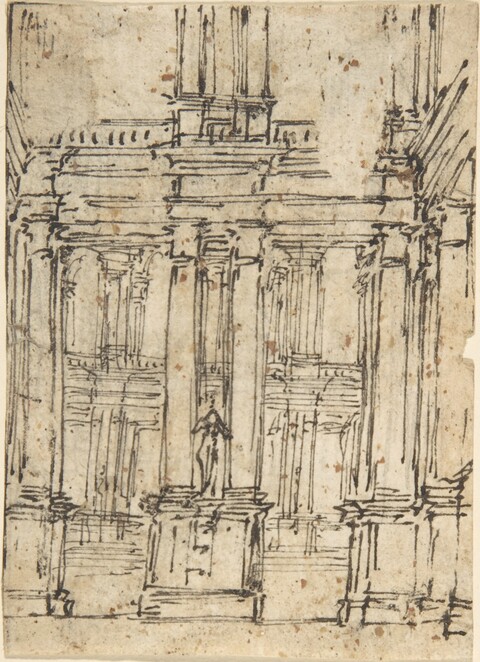 Ink Sketch of Classical Building Interior