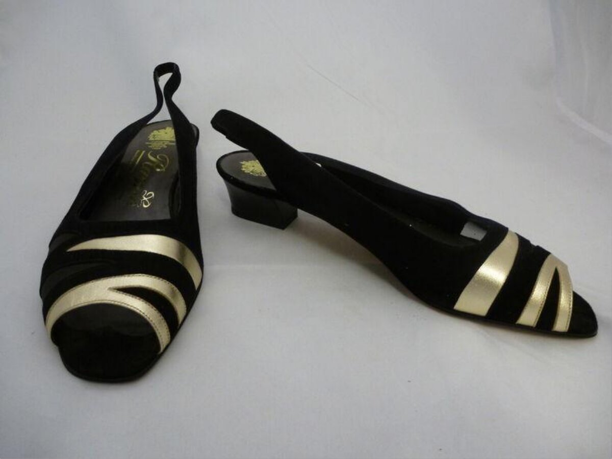 Black Gold Striped Slingback Heels