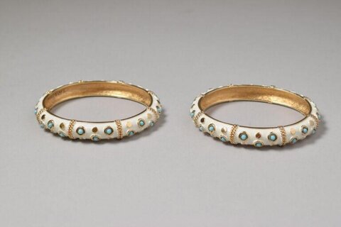 Pair of Enamel Turquoise Gold Bangles