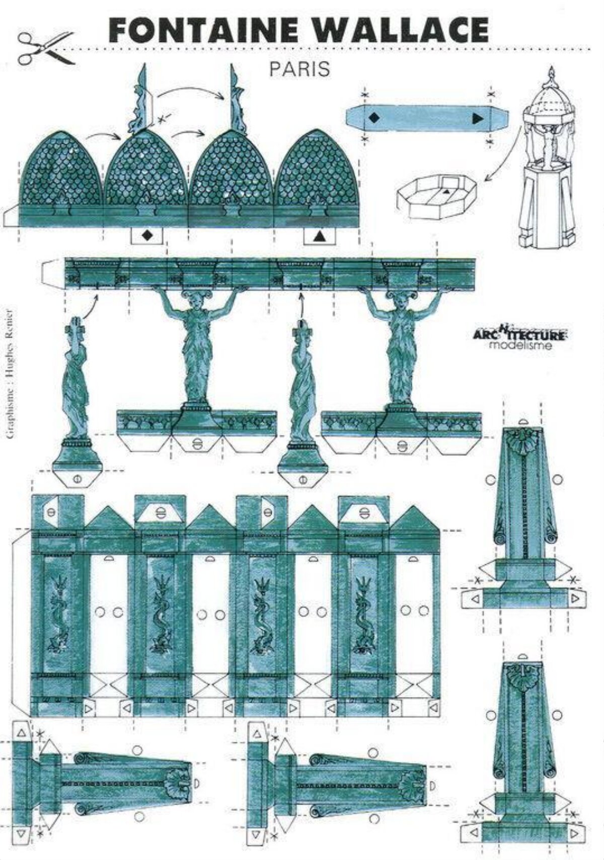 Paris Wallace Fountain Paper Model Template