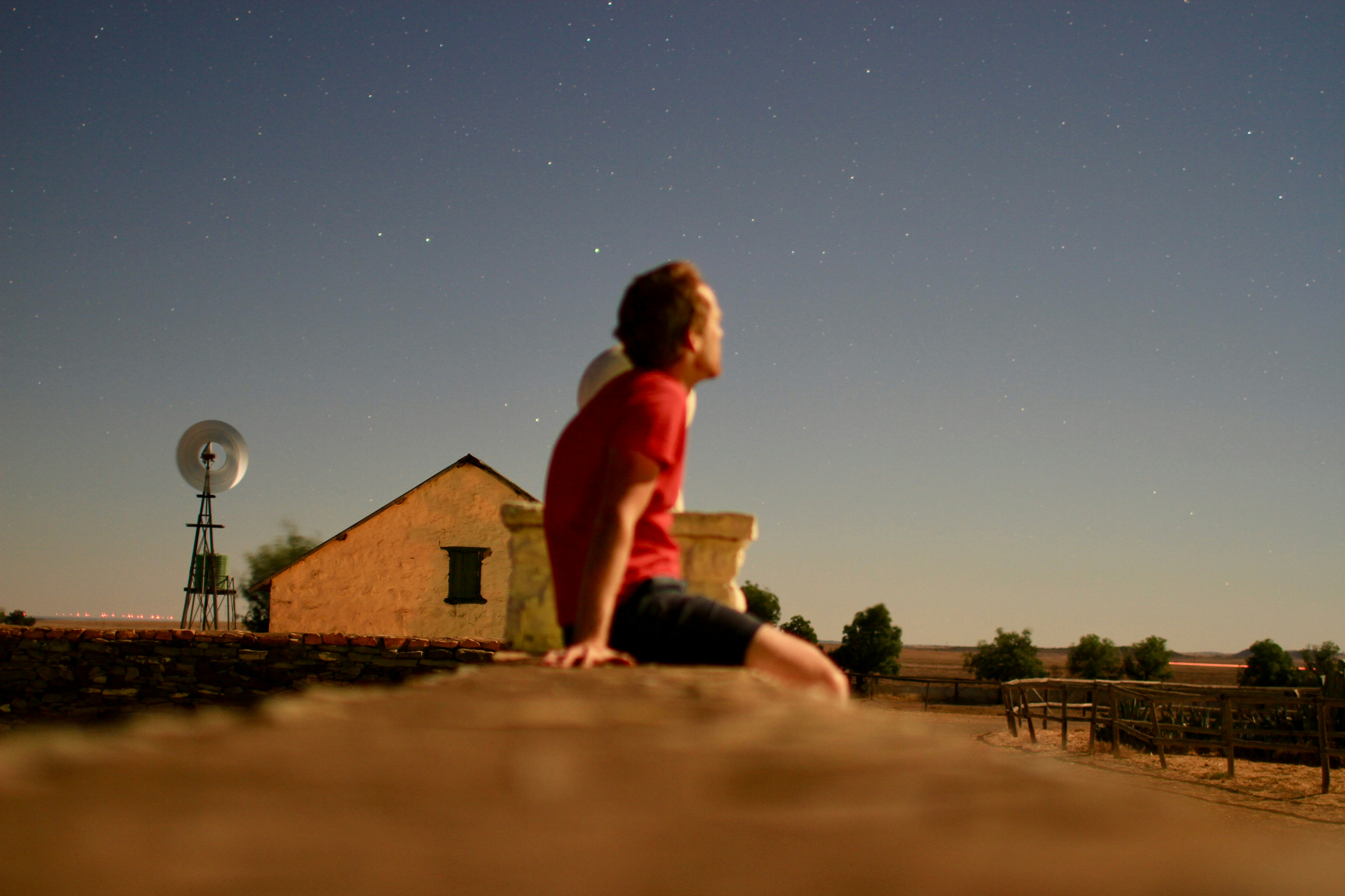Man Gazing At Stars In Countryside