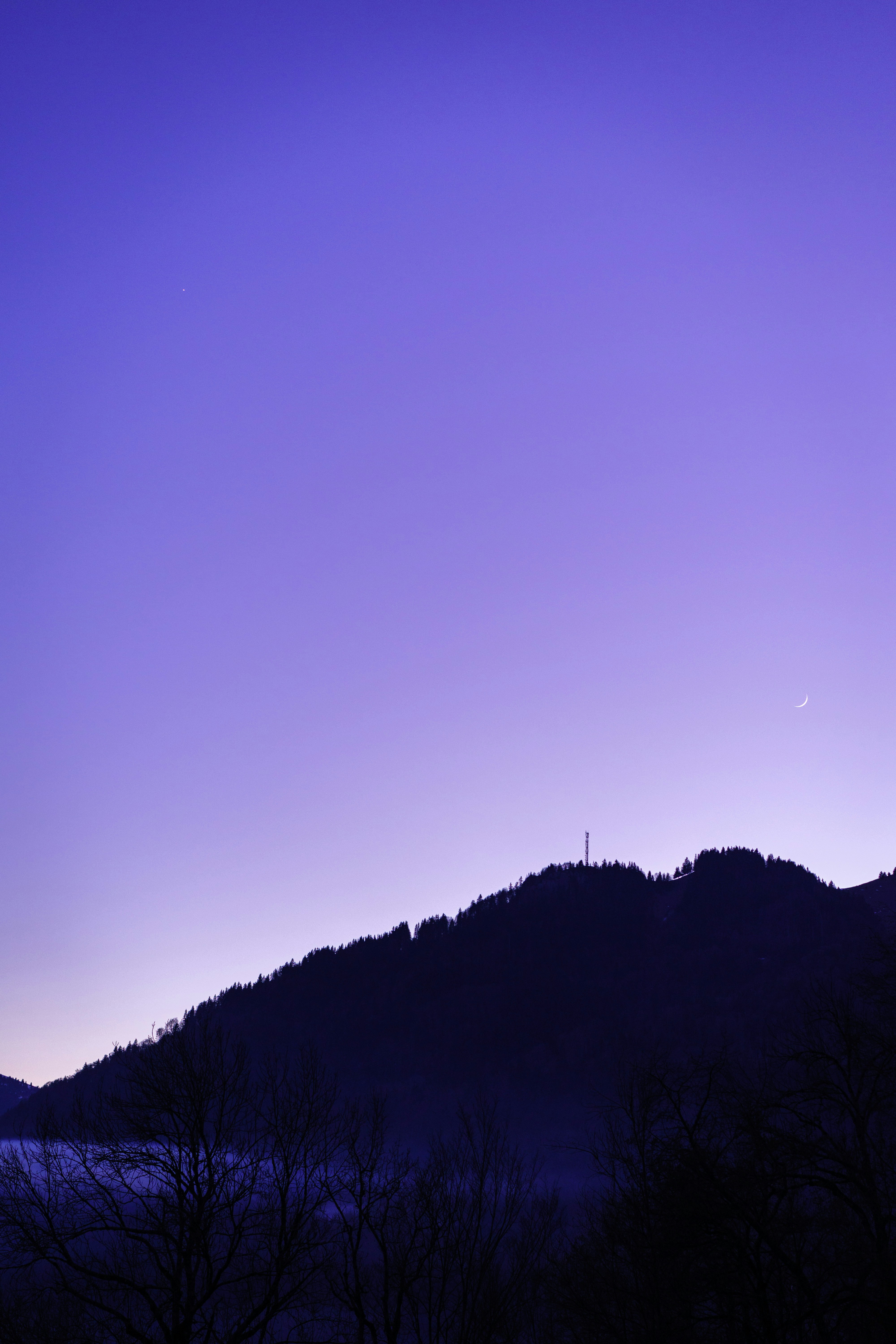 Crescent Moon Over Twilight Mountain