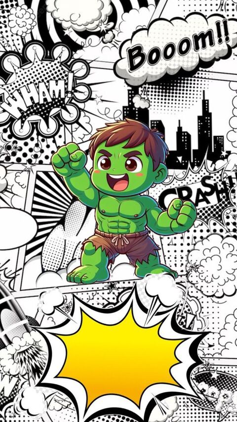 Chibi Hulk Comic Book Illustration