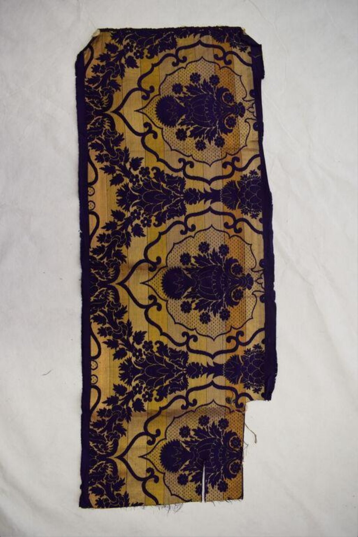Blue Yellow Patterned Antique Fabric Fragment
