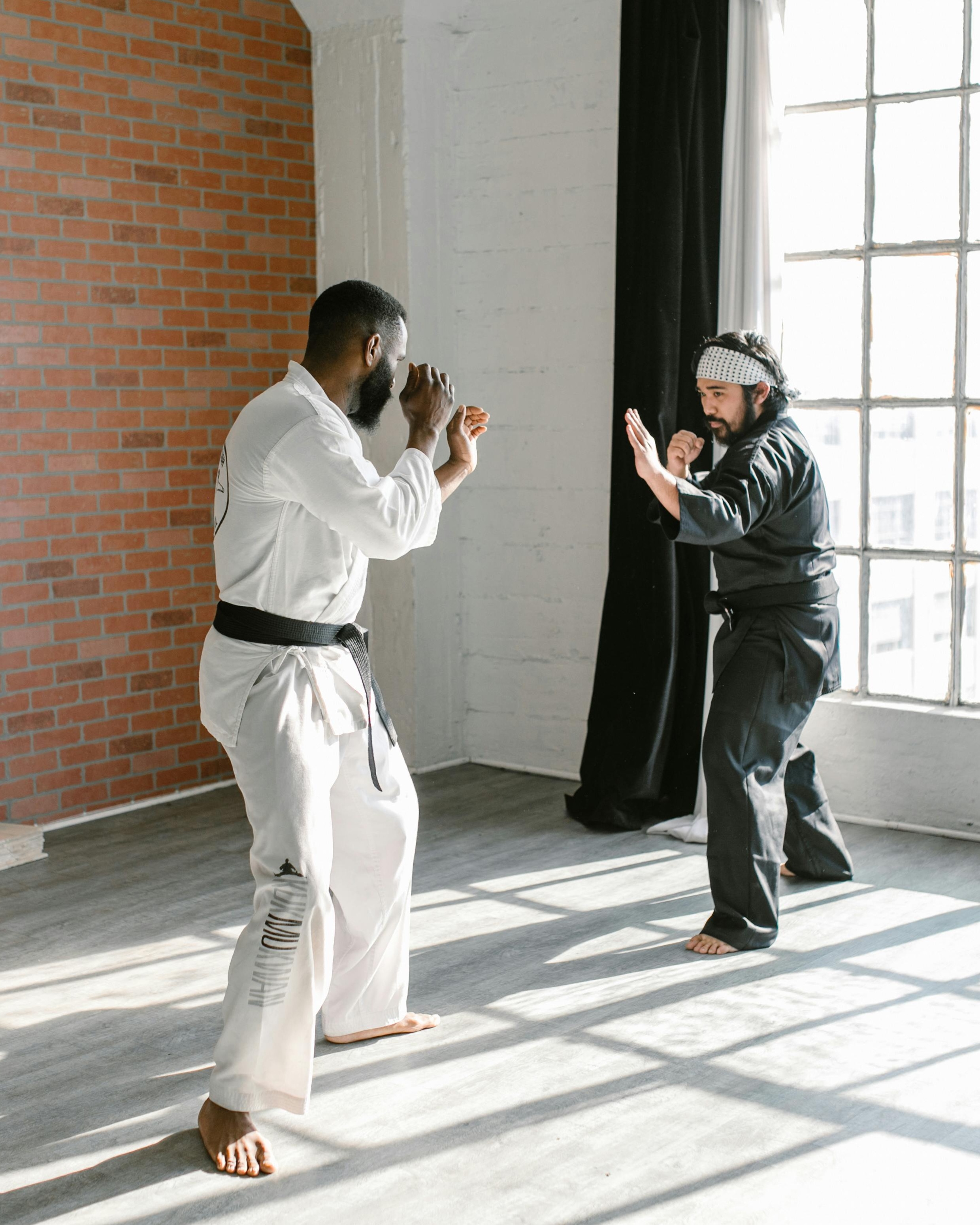 Two Black Belt Martial Artists Sparring