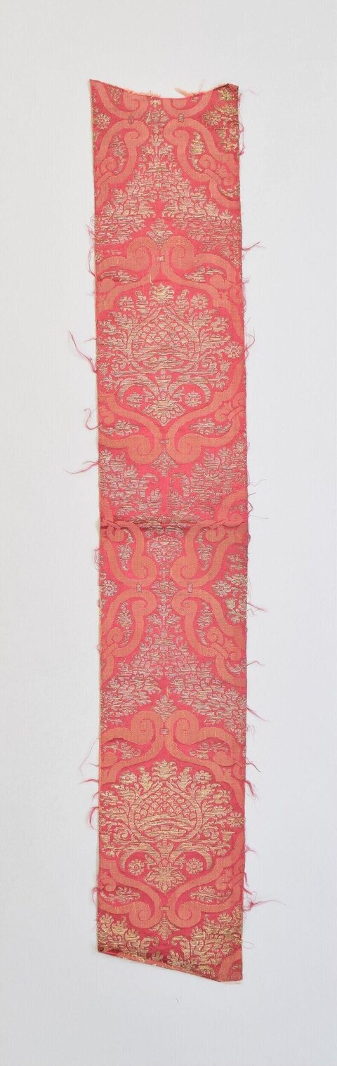 Red Patterned Brocade Fabric Fragment