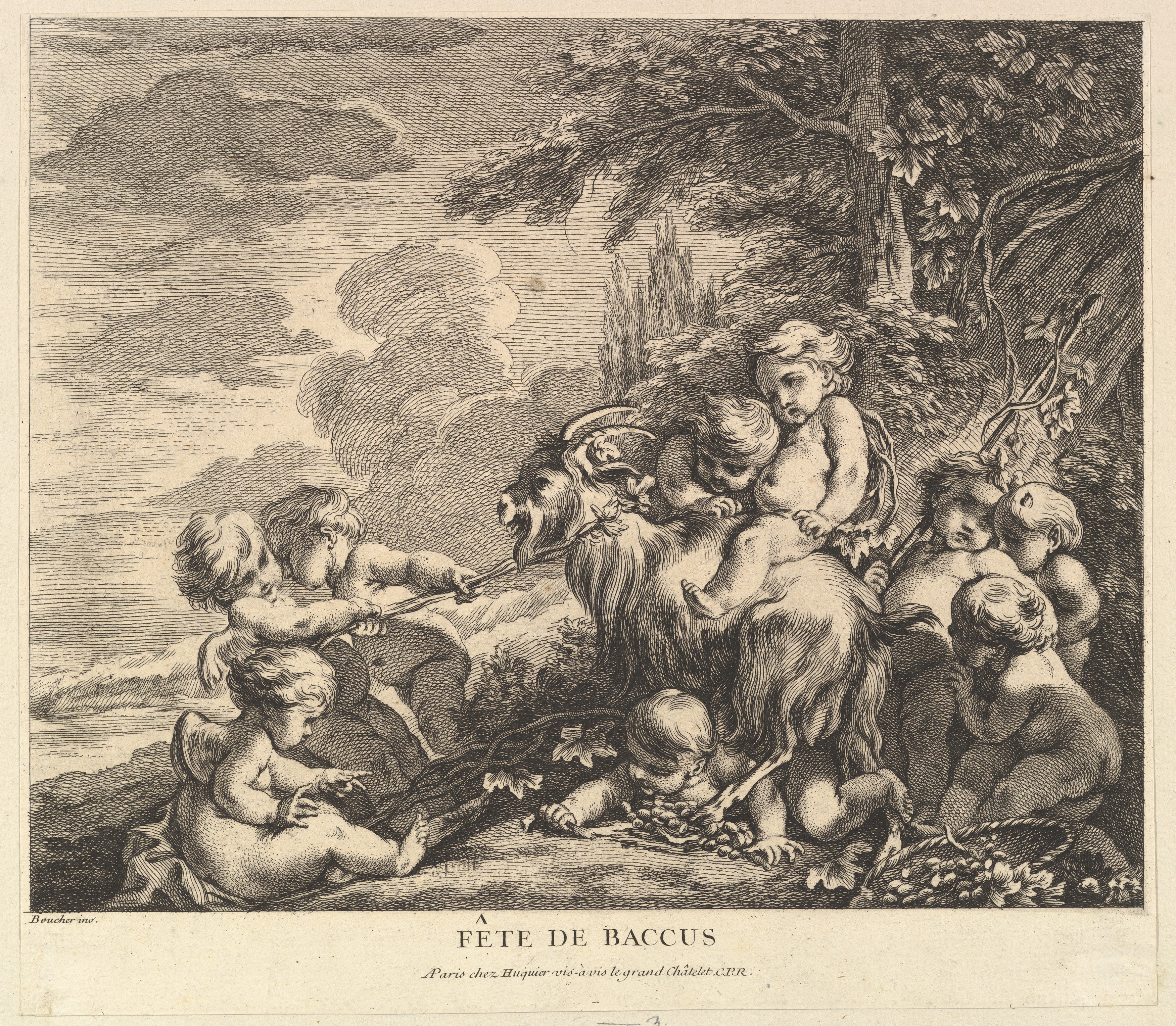 Bacchus Feast Antique Engraving