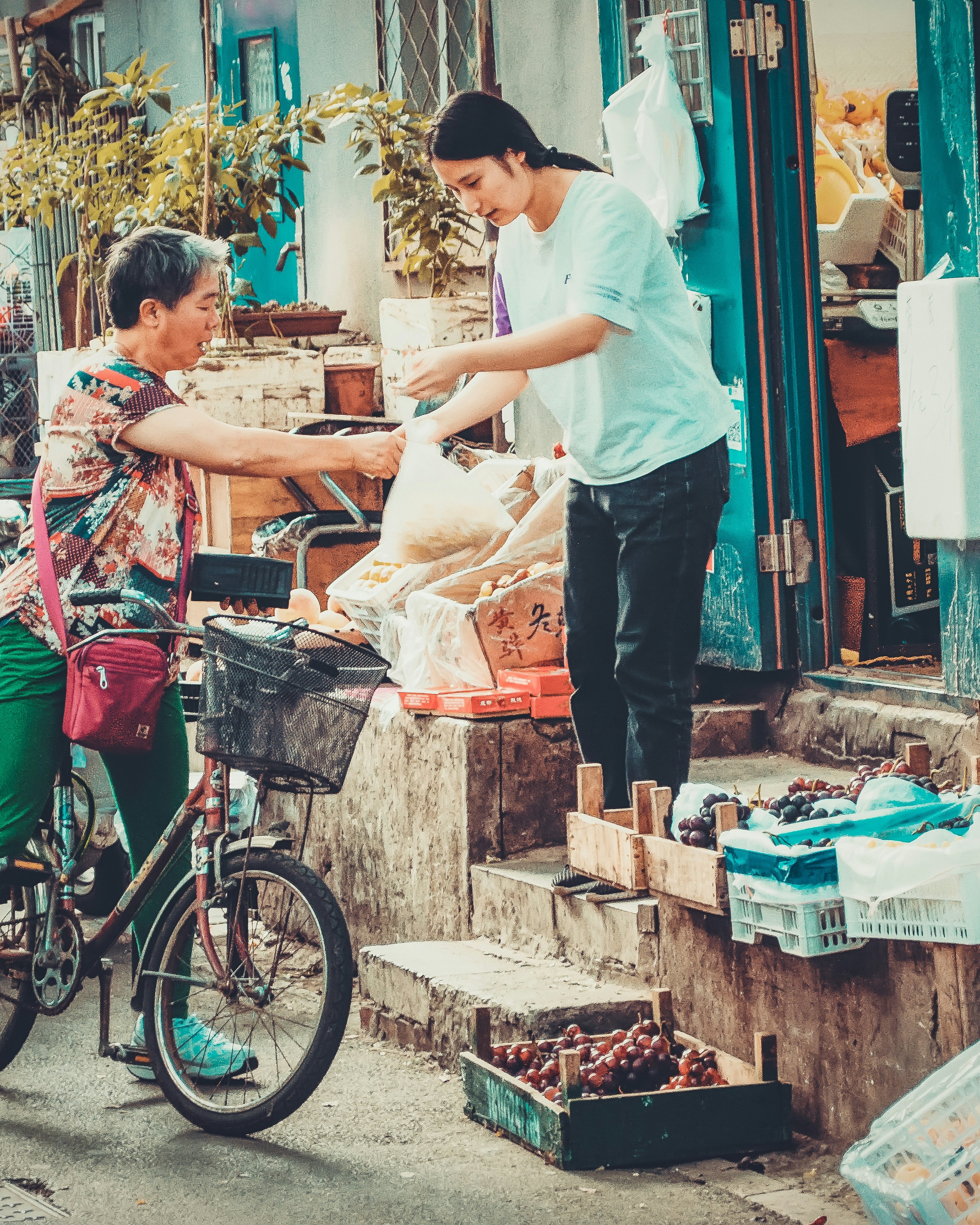 Customer Buying Fruit at Street Stall