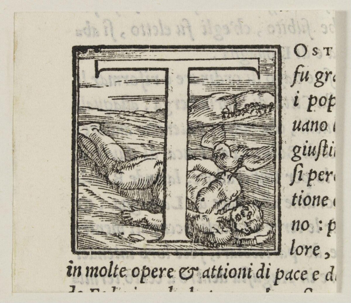 Woodcut Decorated Initial Letter T