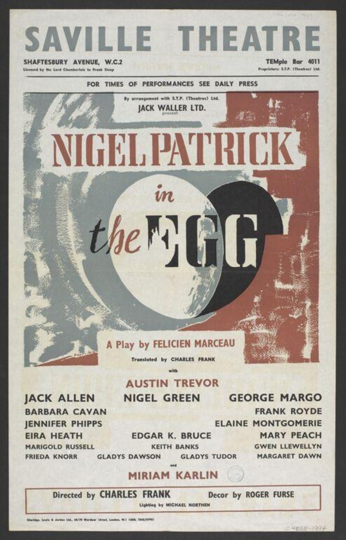 Saville Theatre The Egg Play Poster