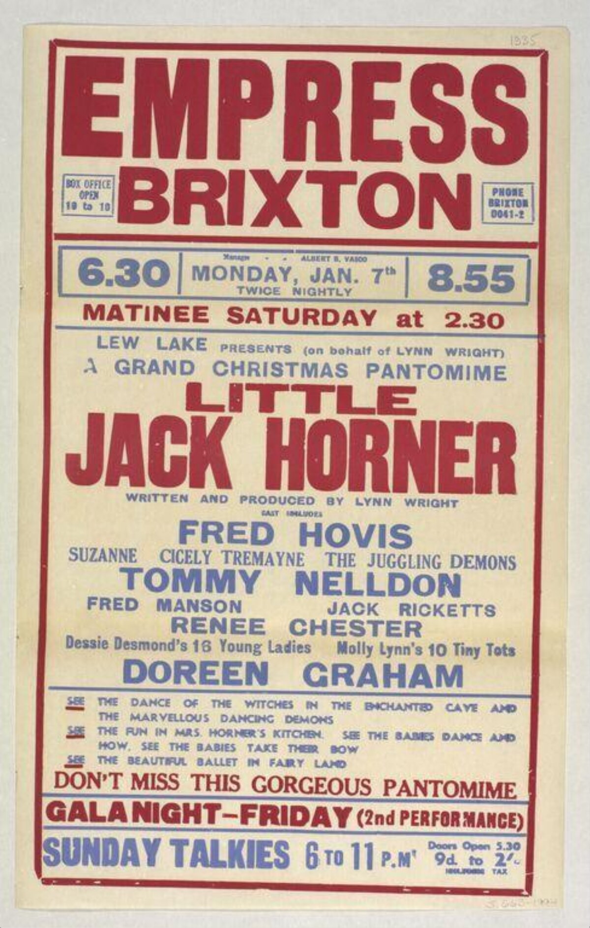 Vintage Little Jack Horner Pantomime Poster