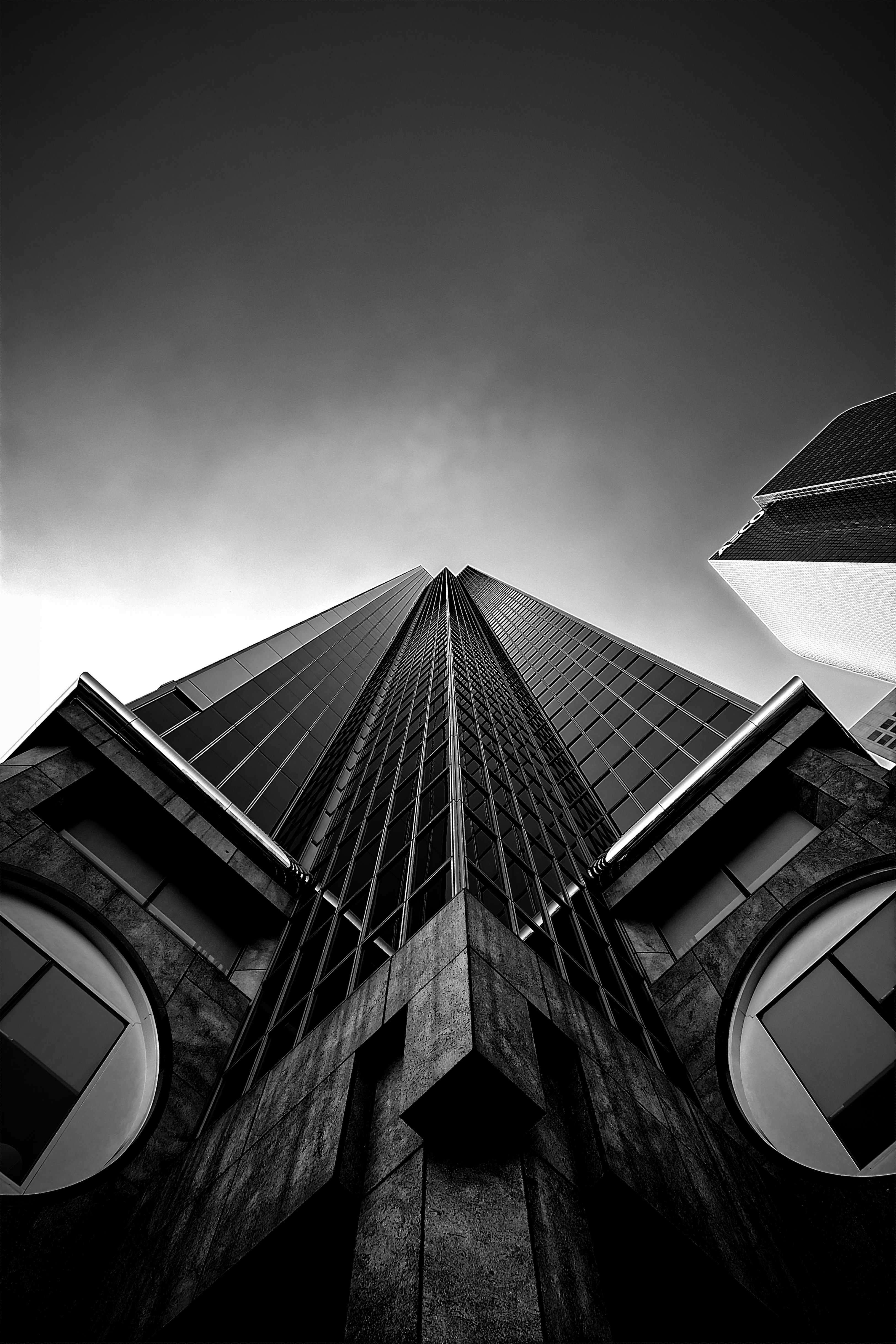 Low Angle Black and White Skyscraper