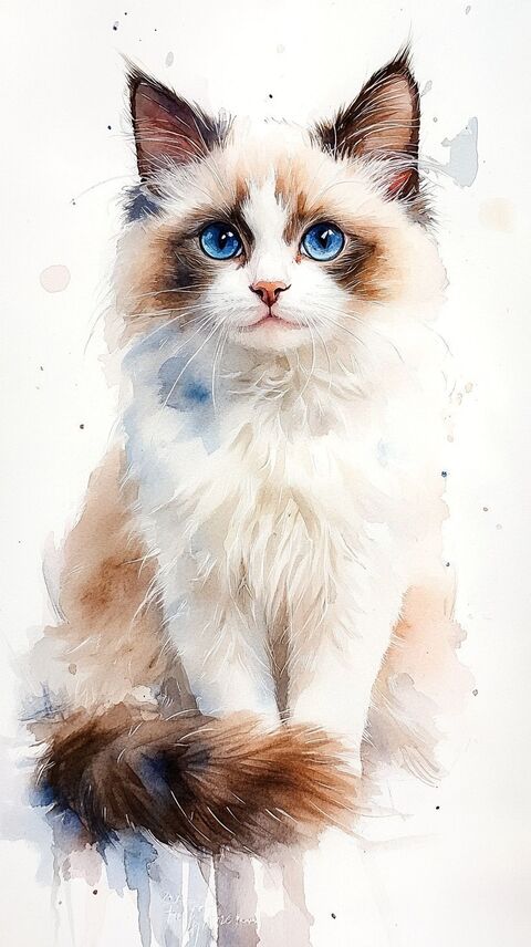 Watercolor Painting of Ragdoll Cat