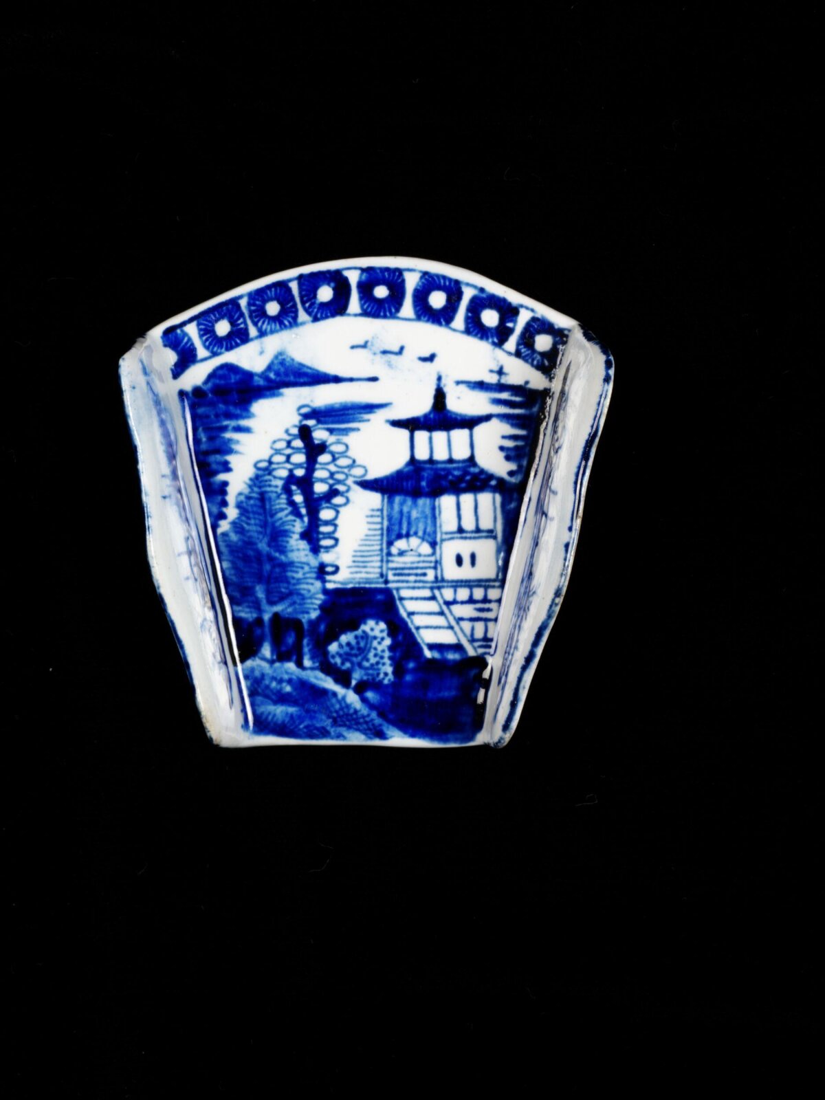 Blue and White Porcelain Landscape Fan Dish