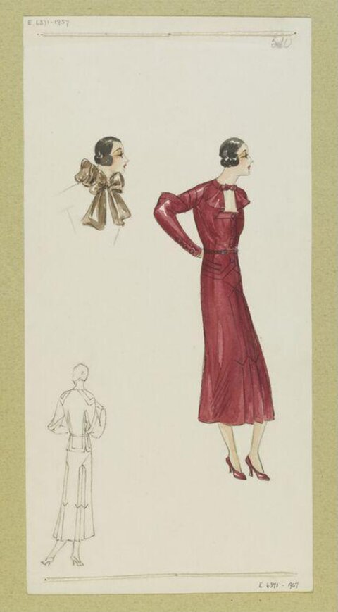 Vintage Red Dress Fashion Design Sketch
