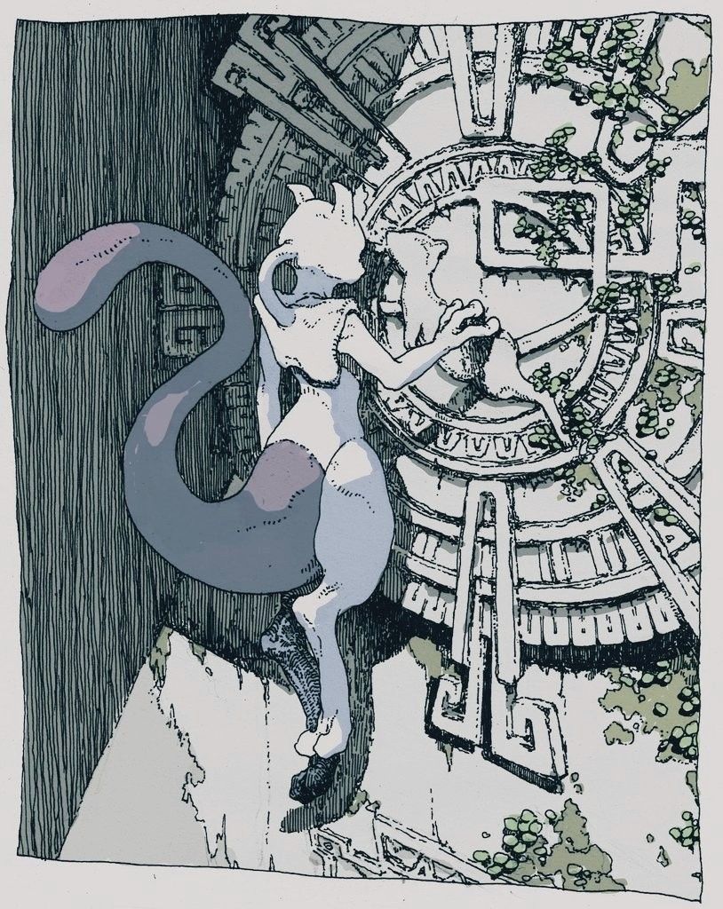 Anthropomorphic Cat Exploring Ancient Ruin