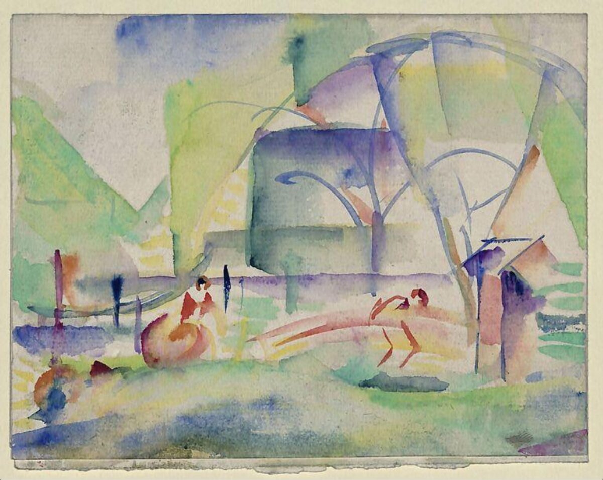 Abstract Watercolor Park Landscape