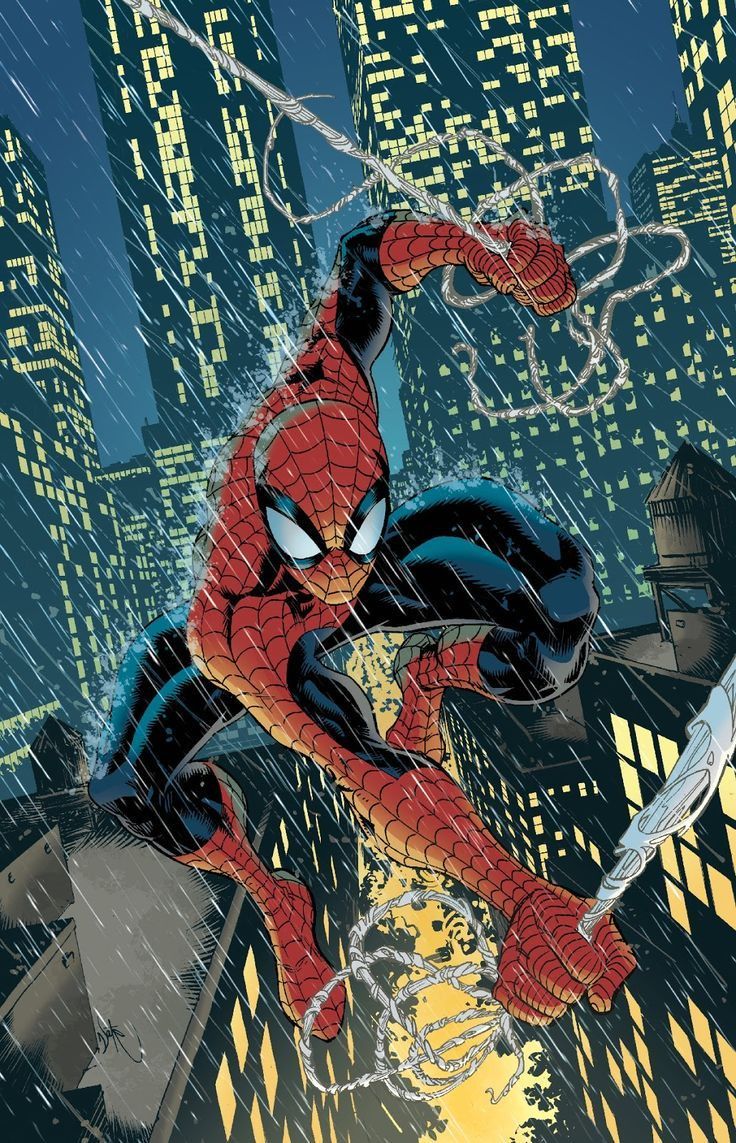Spider-Man on Rainy Night Rooftop