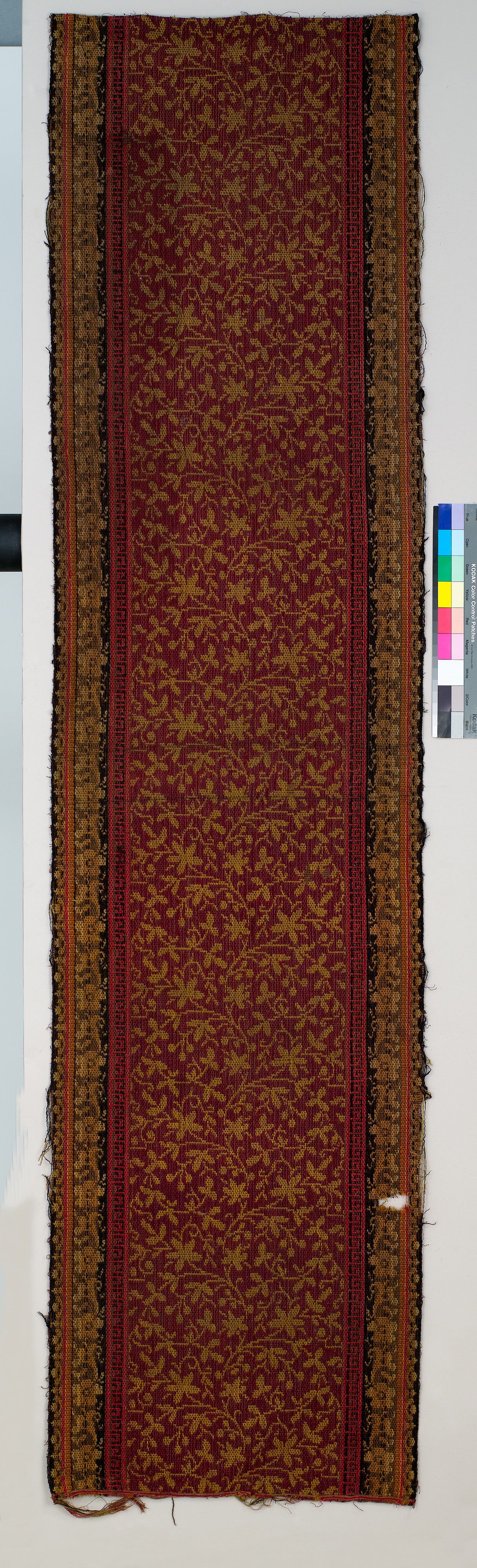 Antique Red Floral Woven Textile Fragment