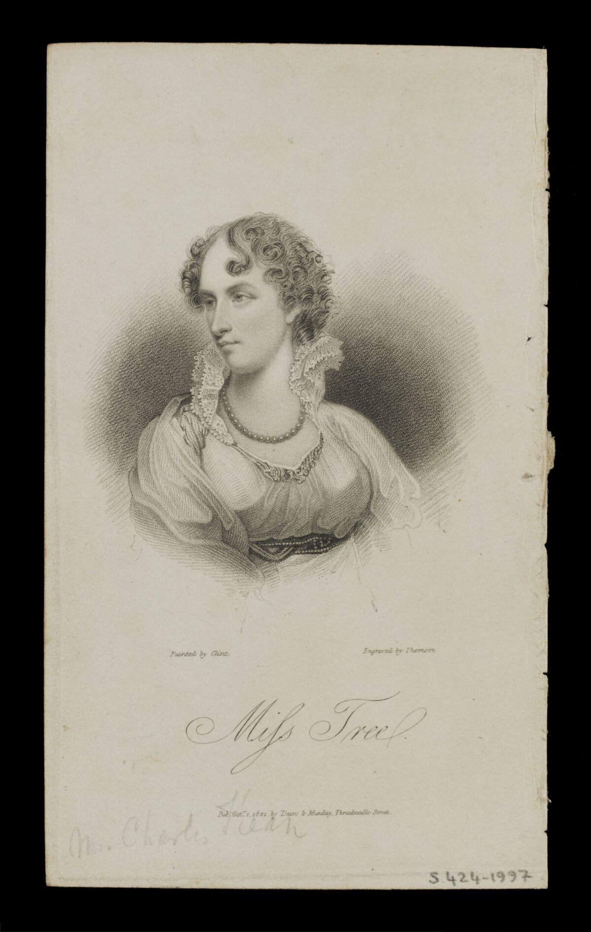 1821 Engraved Portrait of Miss Tree