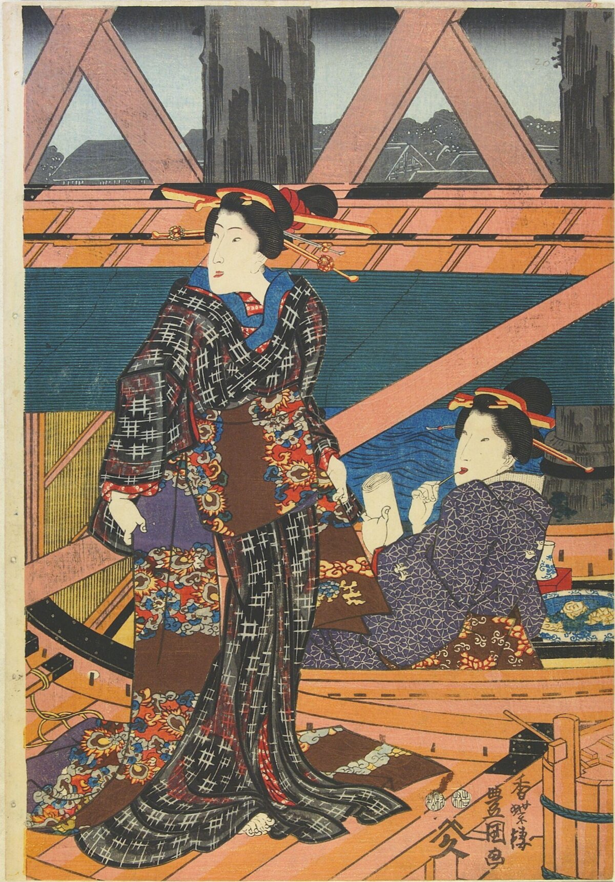 Two Women on a Boat Ukiyo-e