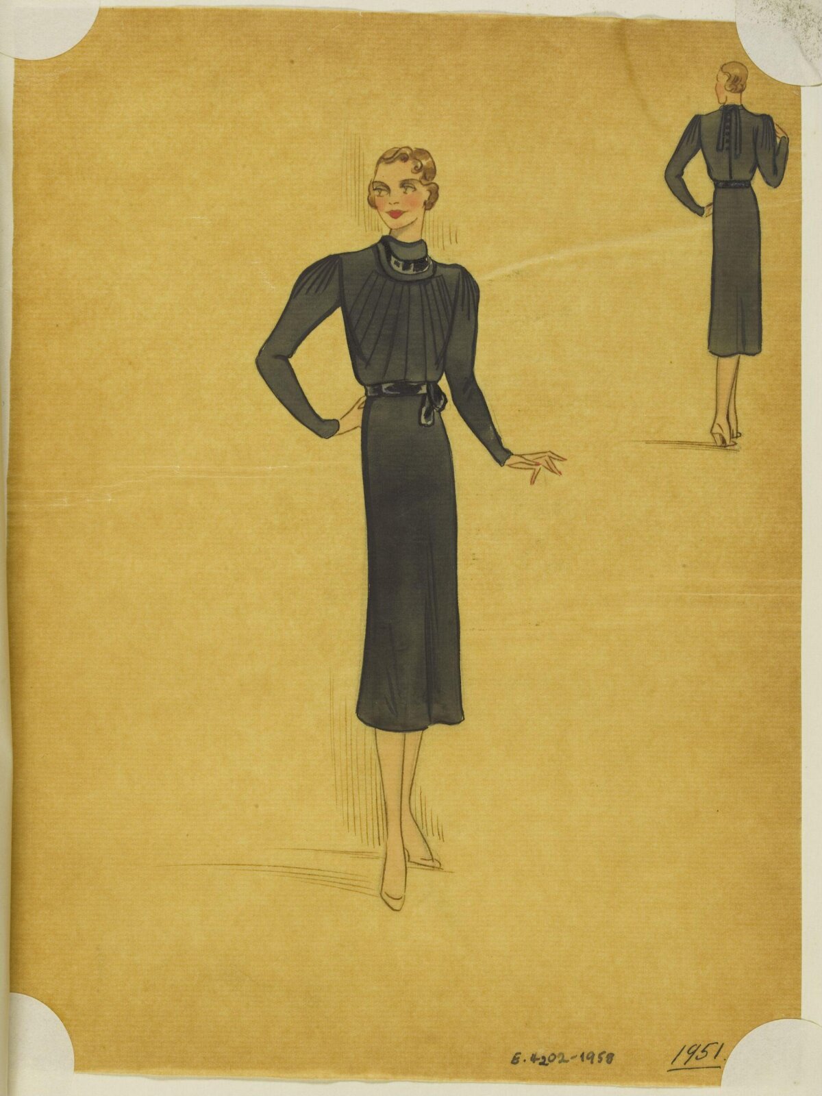 1951 Dark Dress Fashion Sketch